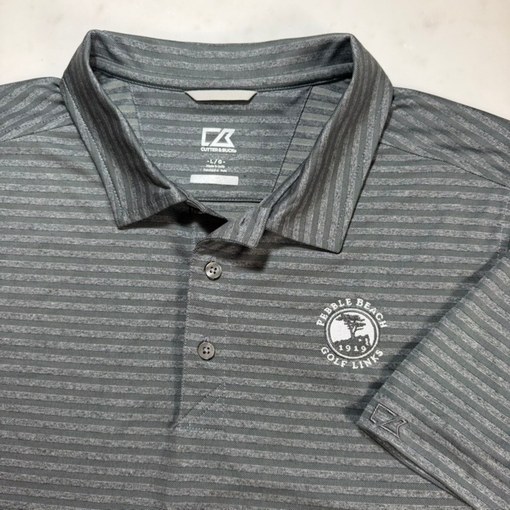 Cutter & Buck Mens Pebble Beach Golf‎ Links Polo Shirt Grey Striped Large L